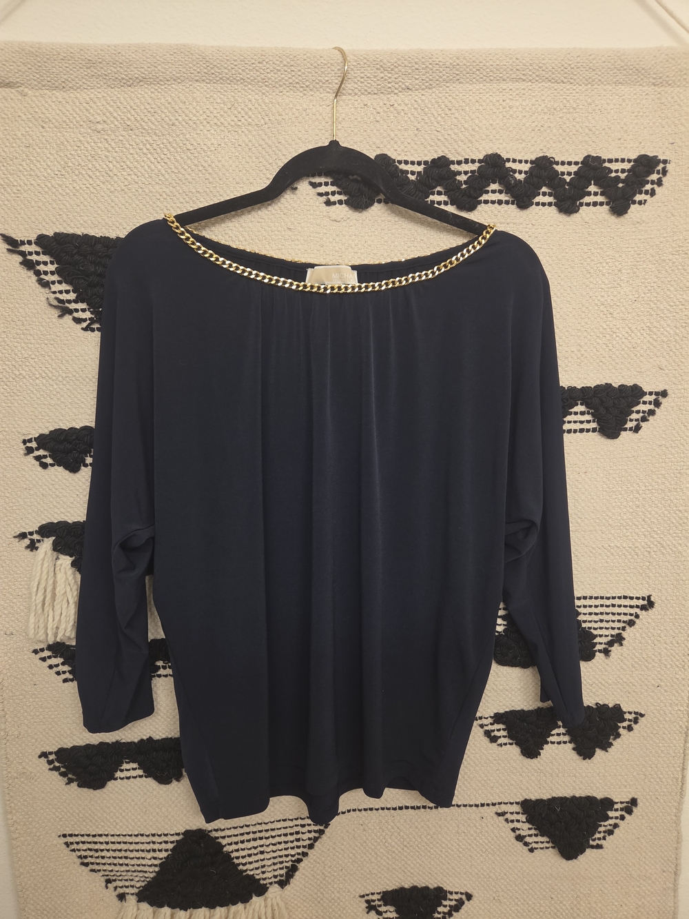 Michael Kors Navy Chain-Trim Dolman Top